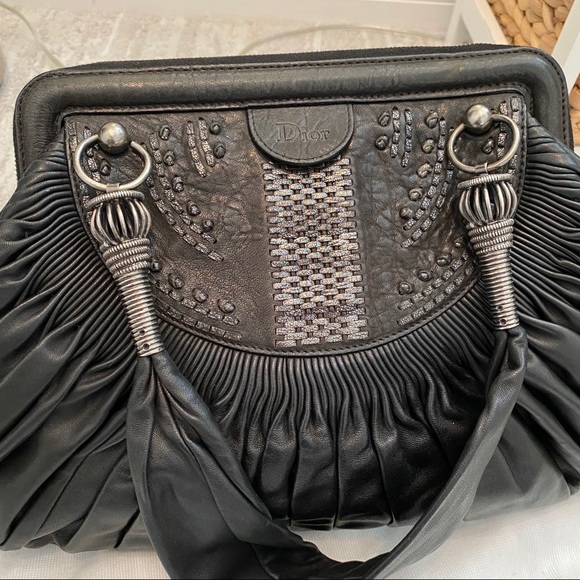 Christian Dior Large Black Pleated Leather Bag - Picture 2 of 9